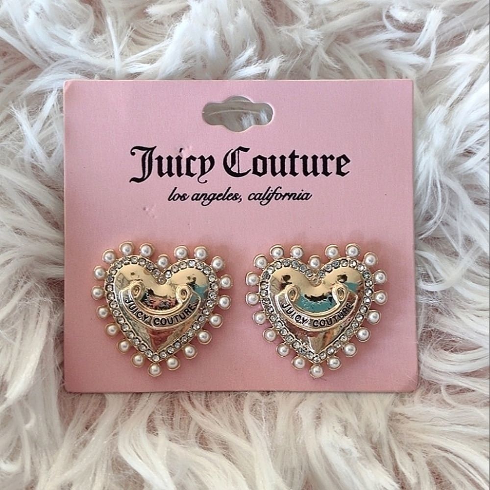 Juicy Couture Pearl Zirconia Gold-toned Heart Earrings